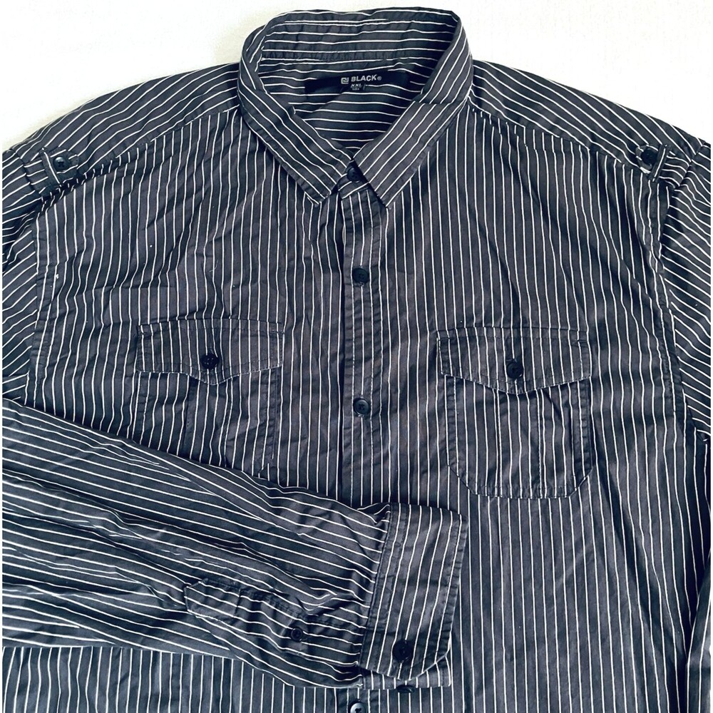 CJ Black Rue 21 Shirt Stripe Gray Cotton Epaulette XL XXL Preppy Y2K 1990s
